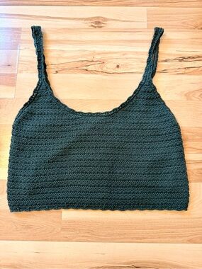 aerie Womens S Forest Green Textured Knit Crochet Cropped Tank Top Boho Cami